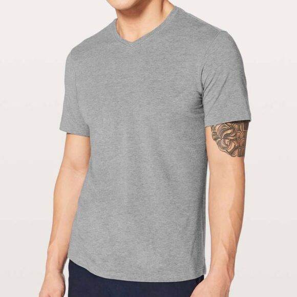 Lululemon Gray 5 Year Basic V Neck Heathered Core Tee Shirt Short Sleeves Medium - Picture 1 of 5
